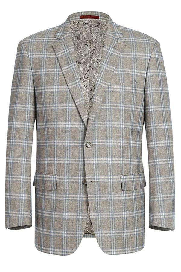 Sacos Para Hombre - Sacos Vaqueros Mens Two Button Classic Fit Sport Coat Blazer in Grey Tan Windowpane Plaid