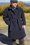 Mens Raglan Overcoat - Belted Coat in Wool Fabric - Belted Full Length Style in Charcoal Grey