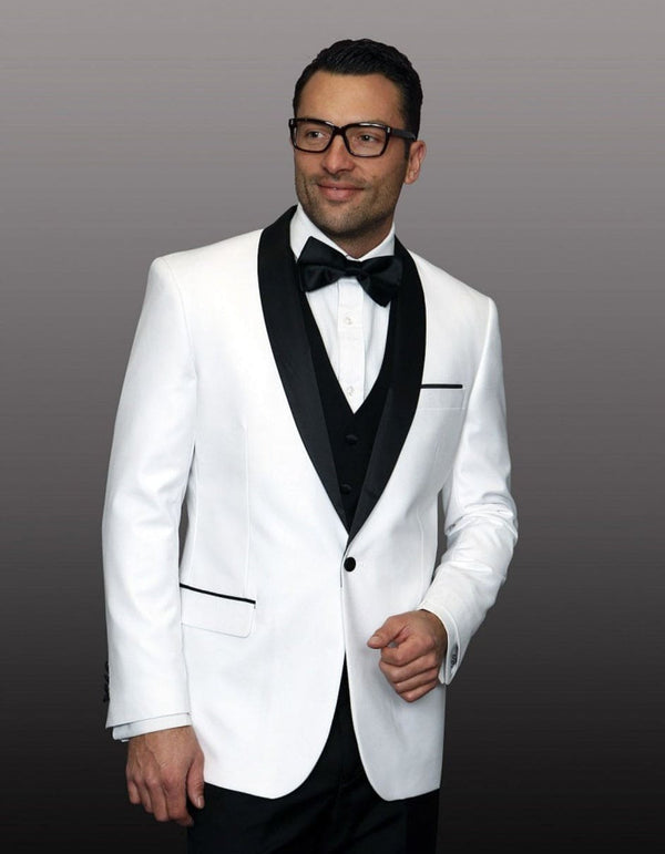 Mens Designer Traditional Shawl Dinner Jacket in White