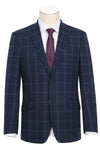 Mens Navy Plaid Suit Slim Fit Two Button Stretch Suit In Dark Navy Wide Windowpane Plaid
