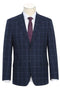 Mens Navy Plaid Suit Slim Fit Two Button Stretch Suit In Dark Navy Wide Windowpane Plaid
