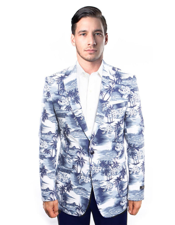 Mens Designer Traditional Shawl Dinner Jacket in Blue Tropical