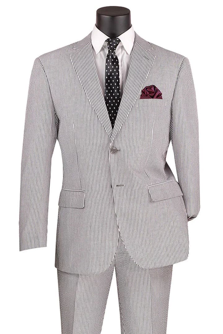 Men’s Black Pinstripe 2 Piece Seersucker Suit, Summer Modern Fit Dress Suit