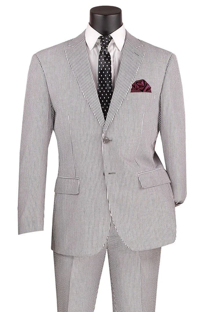 Men’s Black Pinstripe 2 Piece Seersucker Suit, Summer Modern Fit Dress Suit