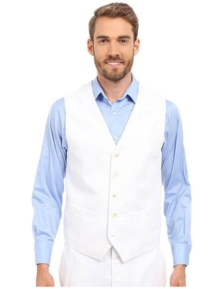 Mens Linen Vest And Pants Set - Wedding Summer Vest  in White