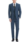Mens Navy Plaid Suit Two Button Classic Fit Vested Suit In Navy Blue Windowpane Plaid