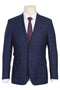 Mens Navy Plaid Suit Designer Two Button Slim Fit Peak Lapel Suit In Navy Blue Overcheck Plaid