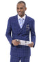 Mens Navy Plaid Suit  Classic Double Breasted Pleated Pant Suit In Navy Blue Windowpane Plaid