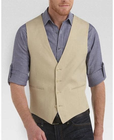 Mens Linen Vest And Pants Set - Wedding Summer Vest  in Tan