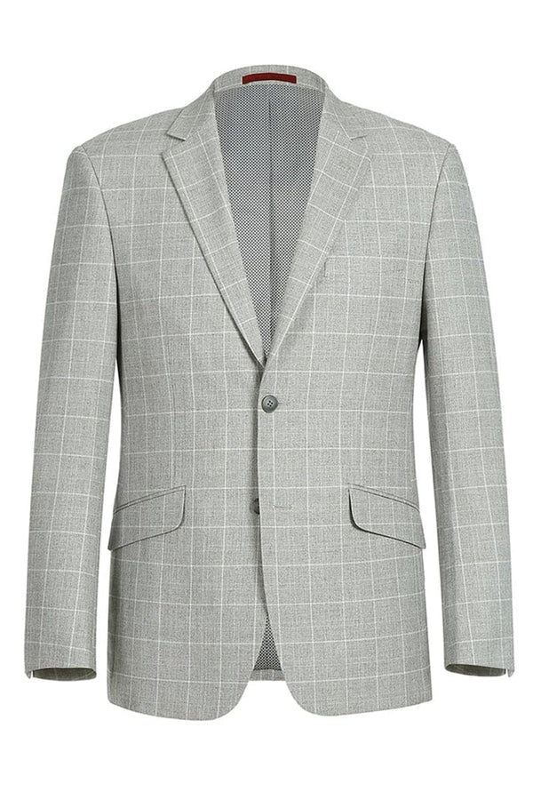 Sacos Para Hombre - Sacos Vaqueros Mens Two Button Slim Fit Sport Coat Blazer in Light Grey Ash Windowpane Plaid