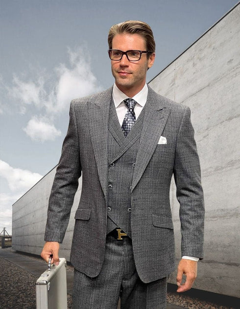 Statement ITALY Suit - Super 150's Wool Suit Statement Men's 3 Piece 100% Wool Tweed Fashion Suit - Plaid Pattern