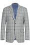 Mens Gray Plaid Suit Two Button Slim Fit Two Piece Suit In Light Grey & Blue Windowpane Plaid