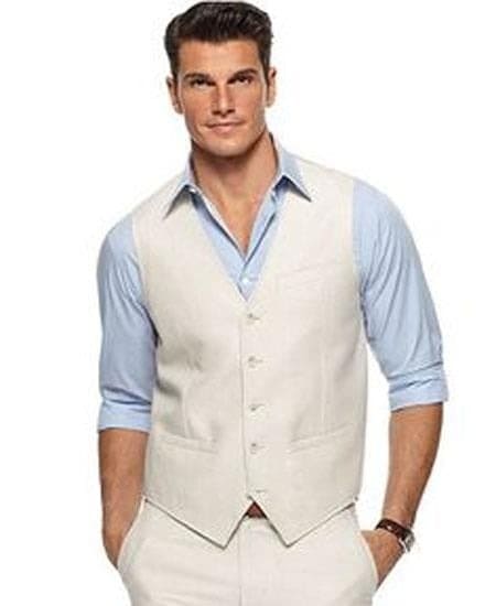 Mens Linen Vest And Pants Set - Wedding Summer Vest  in offf white