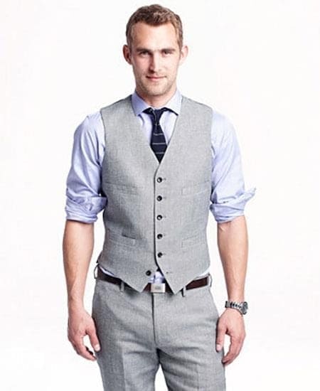 Mens Linen Vest And Pants Set - Wedding Summer Vest  in Light gray