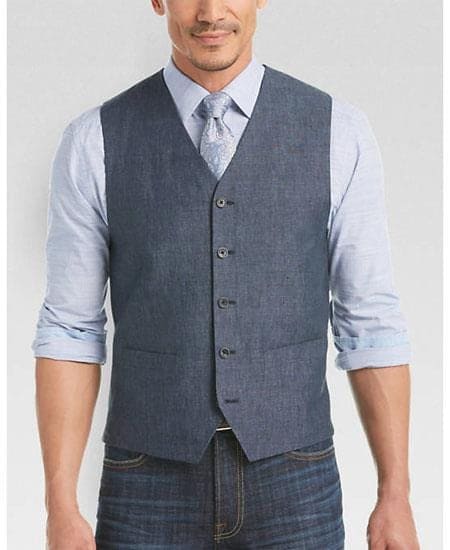 Mens Linen Vest And Pants Set - Wedding Summer Vest  in Indigo Blue