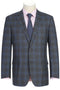 Mens Gray Plaid Suit Two Button Classic Fit Vested Wool Suit In Grey & Blue Windowpane Plaid