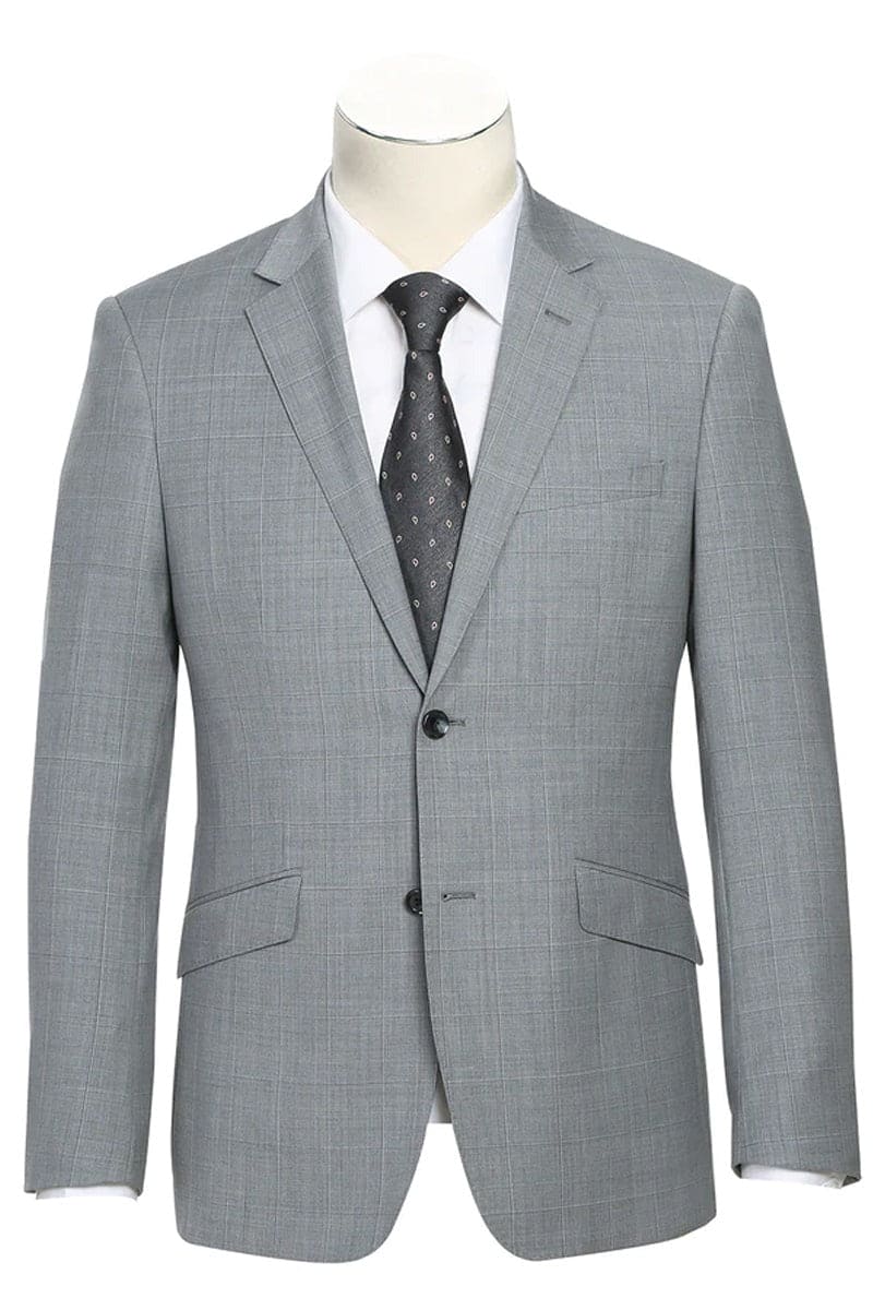 Mens Gray Plaid Suit Slim Fit 