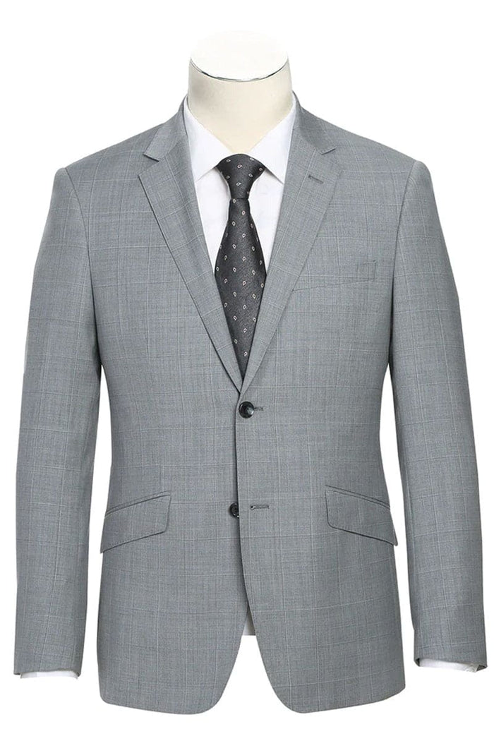 Mens Gray Plaid Suit Slim Fit 