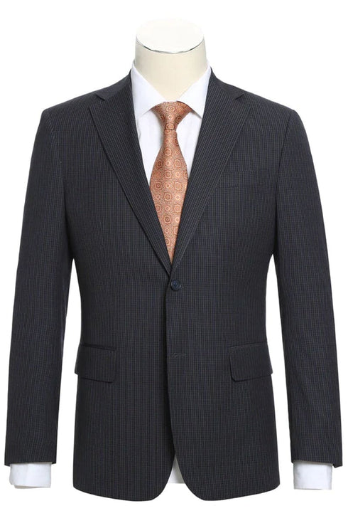 Mens Gray Plaid Suit Designer Two Button Slim Fit Peak Lapel Wool Suit In Grey Windowpane Plaid Check