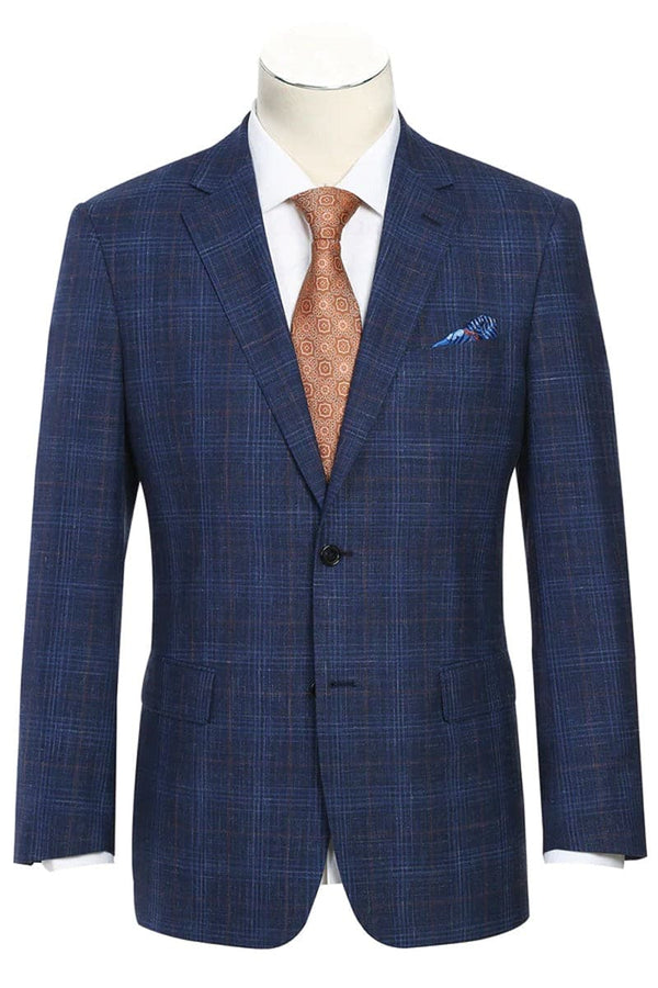 Sacos Para Hombre - Sacos Vaqueros Mens Classic Fit Two Button Wool & Linen Sport Coat Blazer in Blue Windowpane Plaid