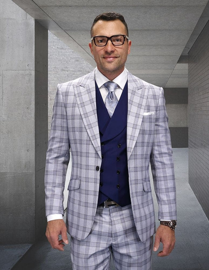 Statement Men's 3 Piece 100% Wool Modern Fit Suit - Plaid Suit
