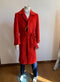 Mens Raglan Overcoat - Belted Coat in Wool Fabric - Belted Full Length Style in Red