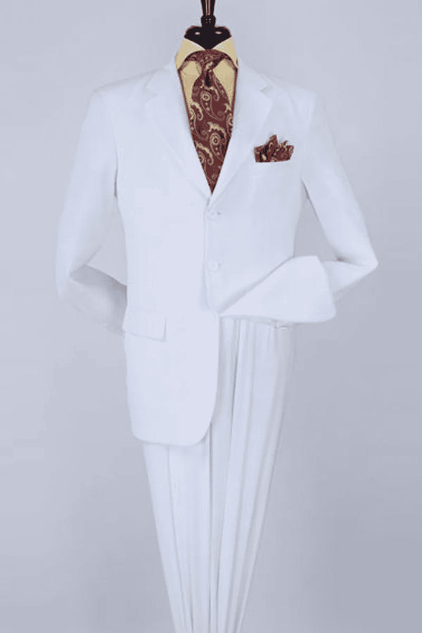 Mens Classic Fit Three Button Poplin Two Piece Suit in White