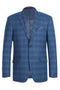Sacos Para Hombre - Sacos Vaqueros Mens Two Button Slim Fit Sport Coat Blazer in Medium Indigo Blue Windowpane Plaid