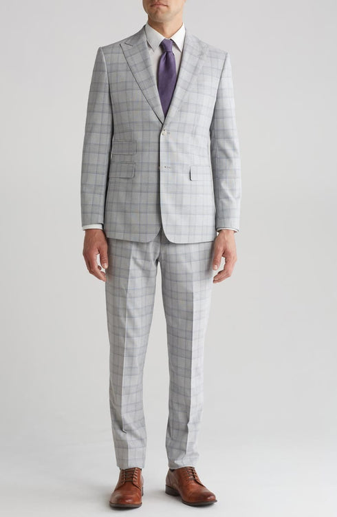 English Laundry Suits Brand Plaid Trim Fit Peak Lapel Two-Piece Suit