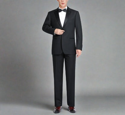 Renoir Suits - Renoir Fashion - Renoir Clothing Super 140s Wool Satin Notched Lapel SLIM FIT Tuxedo in Black (Short, Regular, and Long Available) by Renoir