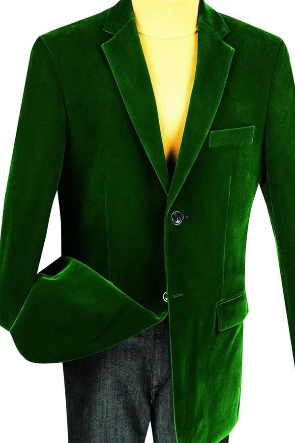 Mens 2 Button Regular Fit Velvet Blazer in Emerald Hunter Green