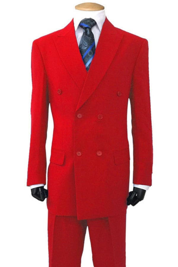 Mens Poplin Suit - Summer Light Weight Fabric Red Double Breasted Poplin Suit - Classic Fit For Men