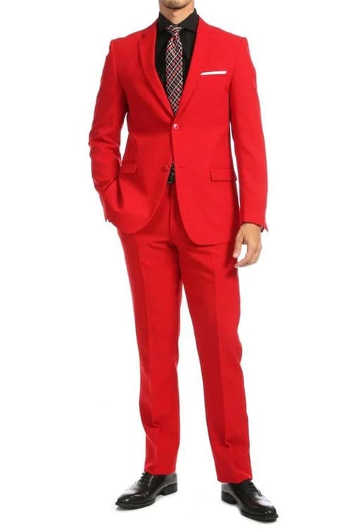 Mens Poplin Suit - Summer Light Weight Fabric Red Poplin Suit For Men - Modern Fit Two Button Style