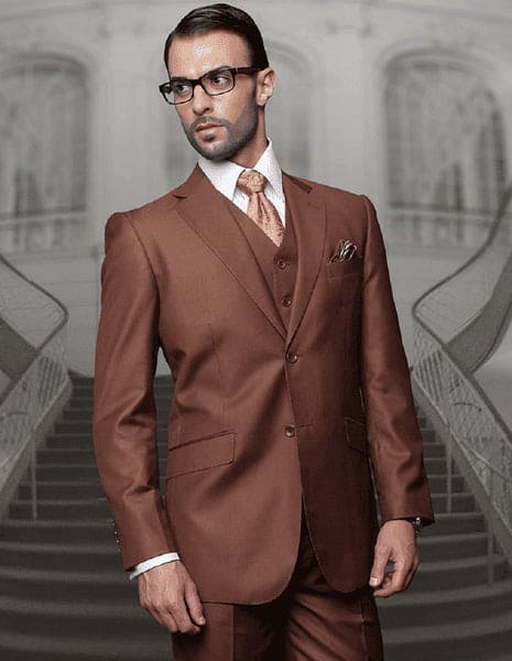 Mens Suits Regular Fit - Wool Suit - Pleated copper Suit $199