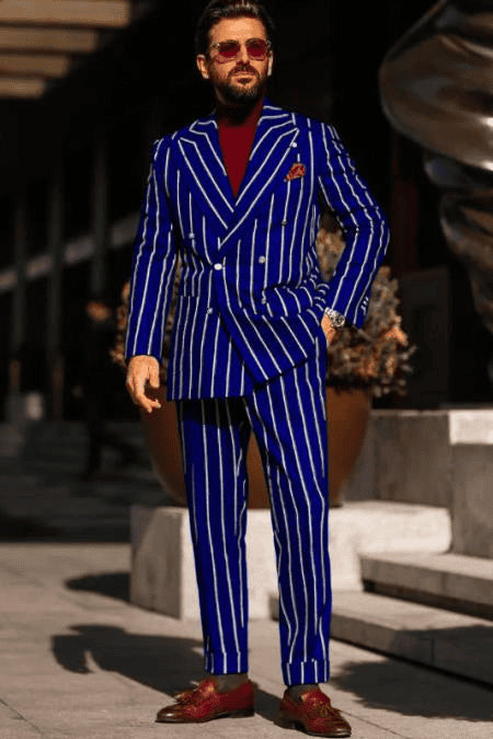 Royal Blue Pinstripe Suit - Light Blue Stripe Suit For Men - Gangster 1920s Style