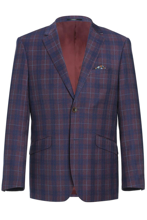 Sacos Para Hombre - Sacos Vaqueros Mens Slim Fit Two Button Sport Coat Blazer in Purple & Blue Windowpane Plaid