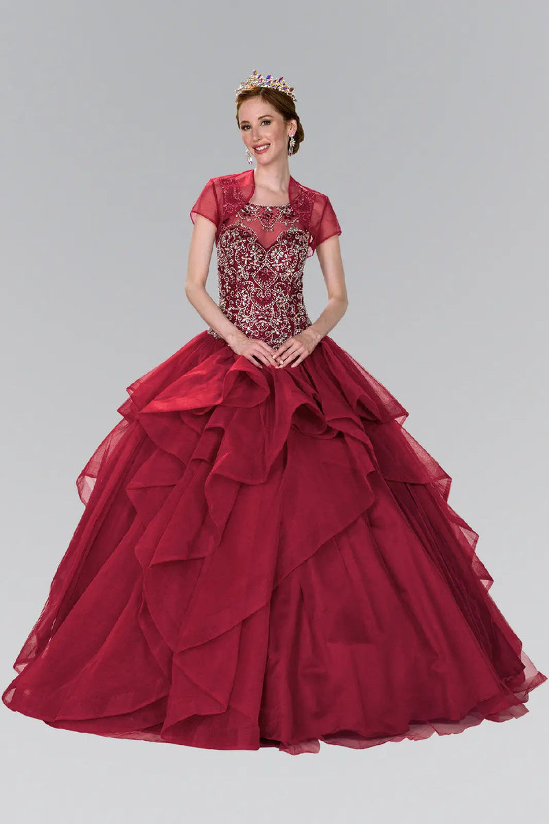 Beaded Illusion Ballgown with Bolero by Elizabeth K GL2378