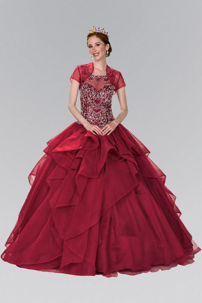 Beaded Illusion Ballgown with Bolero by Elizabeth K GL2378
