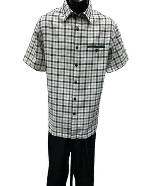 Dreams Men's Black/Off White Plaid 2 Piece Short Sleeve Walking Suit Chico 283-00