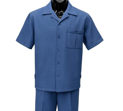 Dreams Mens Blue Textured Pattern Short Sleeved Coord Set Fino 277-31