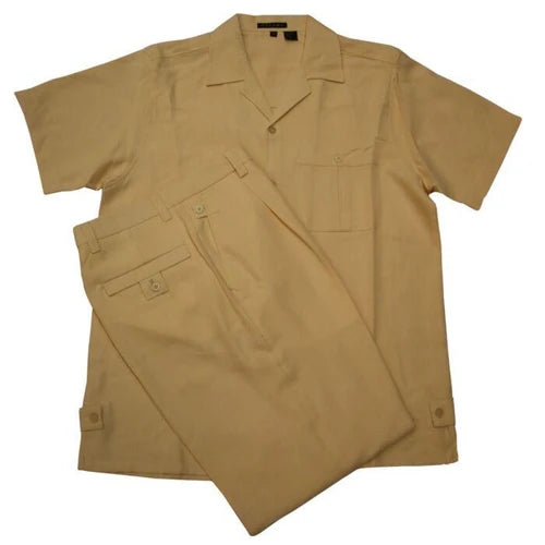 Dreams Mens Heather Yellow Textured Pattern Short Sleeved Walking Suit Fino 277-37