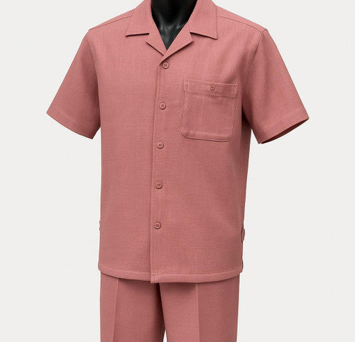 Dreams Mens Rose Pink Textured Pattern Short Sleeved Coord Set Fino 277-09