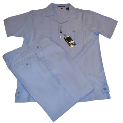Dreams Mens Sky Blue Textured Pattern Short Sleeved Walking Suit Fino 277-21