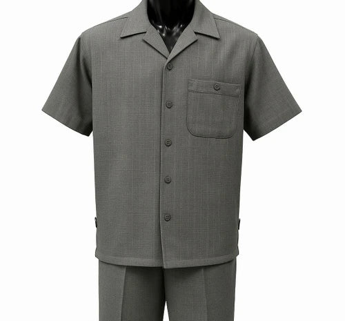 Dreams Mens Steel Gray Textured Pattern Short Sleeved Walking Suit Fino 277-35
