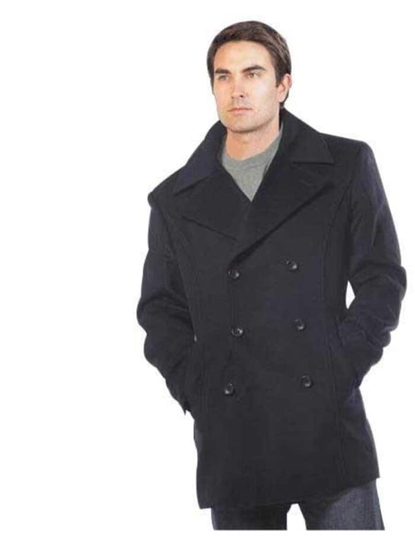 Mens Peacoat For Winter and Fall - Wool Fabric - Black Coat