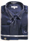 Navy Men's Metallic Velvet Dress Shirt & Tie Set - Shiny Finish