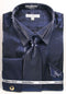 Navy Men's Metallic Velvet Dress Shirt & Tie Set - Shiny Finish