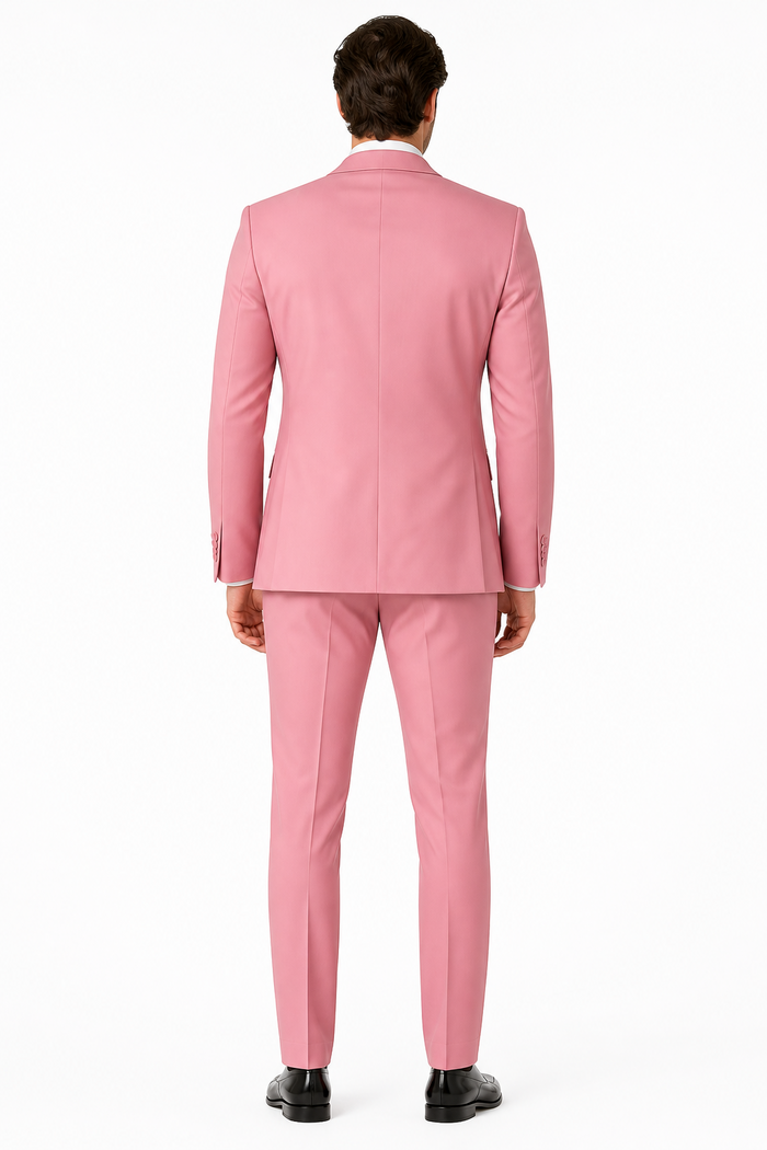 Dusty Rose Pink Tuxedo for Men â€“ One Button Satin Lapel Wedding Prom Suit with Bow Tie