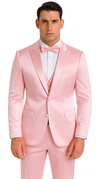 Men's Dusty Rose Satin Slim Fit Tazzio 3 Piece Suit with Peak Lapel and Double Breasted Vest