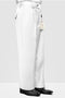 White Italian wool wide-leg dress pants with a high waist, pleats, and a relaxed, slightly flared cut. They feature a smooth, lightweight fabric and a matching belt for a polished, clean silhouette.
